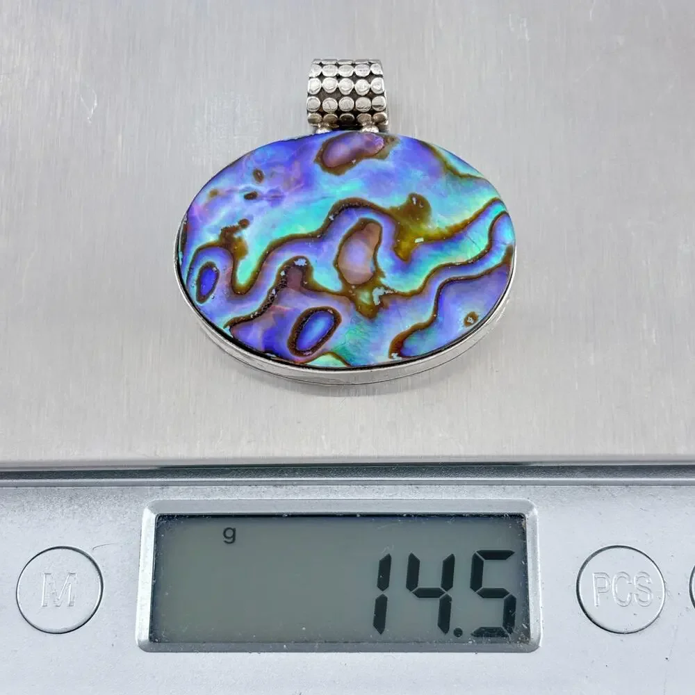 Vintage Sterling Silver 925 Abalone Shell Oval Pendant